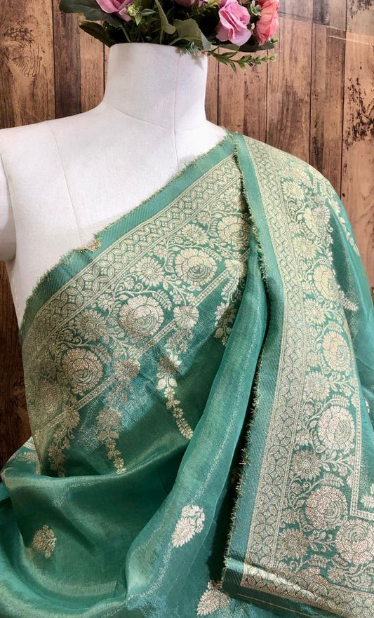 Sage Green and Silver Gold Brocade Dupatta for Women, Stole, Scarf, shawl, abaya, Chuniri, Indian Chunni, Banarasi Dupatta, DP004