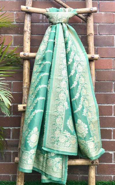 Sage Green and Silver Gold Brocade Dupatta for Women, Stole, Scarf, shawl, abaya, Chuniri, Indian Chunni, Banarasi Dupatta, DP004