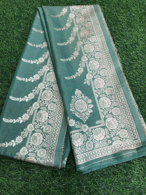 Sage Green and Silver Gold Brocade Dupatta for Women, Stole, Scarf, shawl, abaya, Chuniri, Indian Chunni, Banarasi Dupatta, DP004