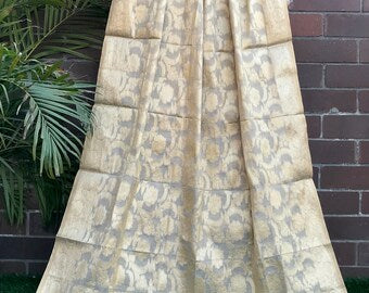 Beige and Gold Chanderi Cotton Silk Brocade Dupatta for Women, Stole, Scarf, shawl, abaya, Chuniri, Indian Chunni, Banarasi Dupatta, DP006