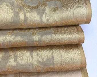 Beige and Gold Chanderi Cotton Silk Brocade Dupatta for Women, Stole, Scarf, shawl, abaya, Chuniri, Indian Chunni, Banarasi Dupatta, DP006