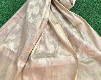 Beige and Gold Chanderi Cotton Silk Brocade Dupatta for Women, Stole, Scarf, shawl, abaya, Chuniri, Indian Chunni, Banarasi Dupatta, DP006