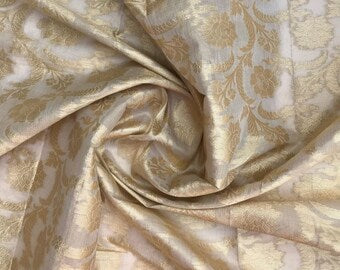 Beige and Gold Chanderi Cotton Silk Brocade Dupatta for Women, Stole, Scarf, shawl, abaya, Chuniri, Indian Chunni, Banarasi Dupatta, DP006