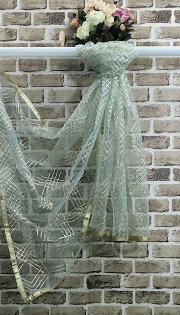 See Green Net Dupatta with Gold Lace embroidery, Indian stole for women, Tulle fabric, Scarf, Shawl, Wedding Bridal Veil  DP013