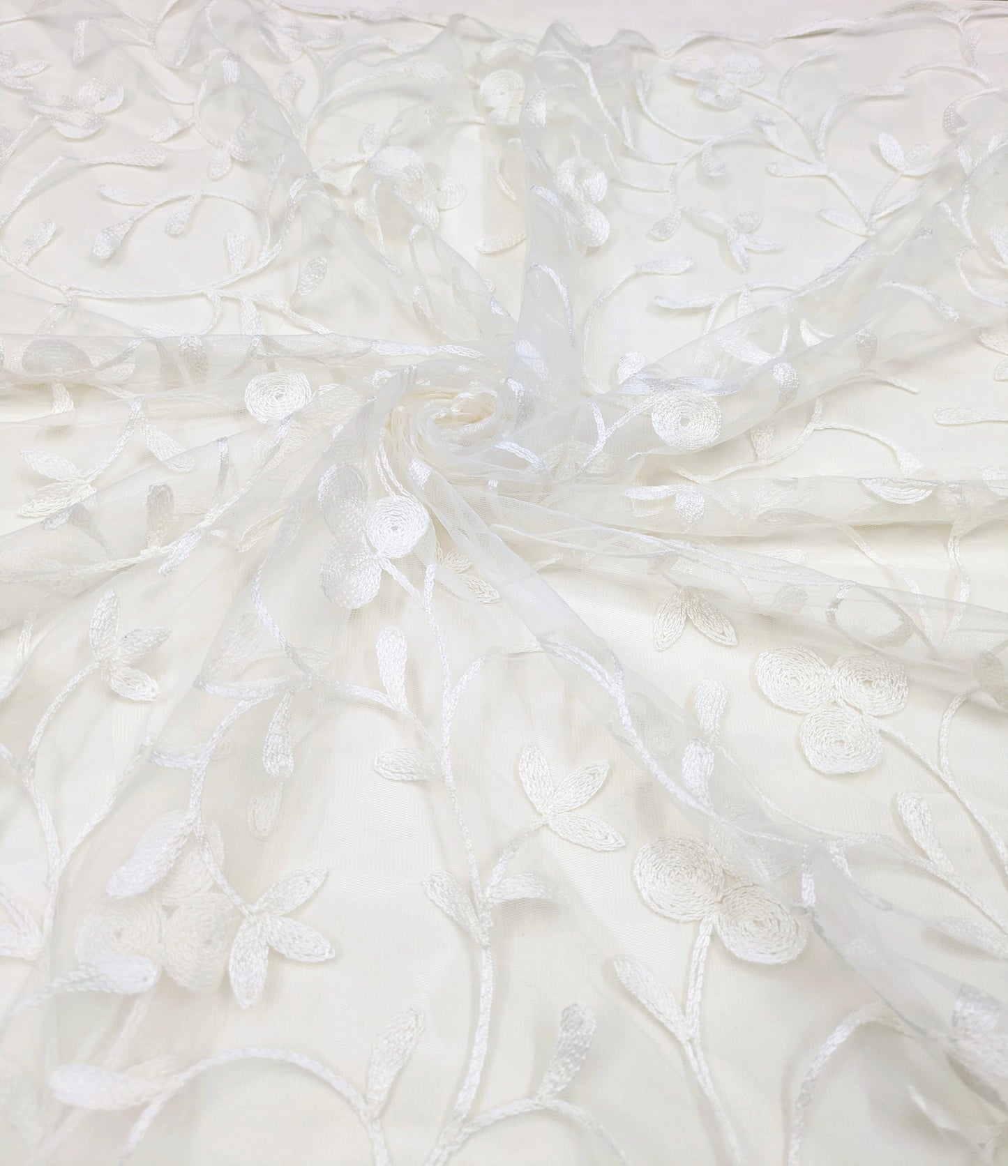 White Embroidered Stole/ dupatta, Tulle, Net Fabric, Embroidered Bridal Wedding Fabric, Saree Drape, Veil, Abaya, Mesh Fabric DP003