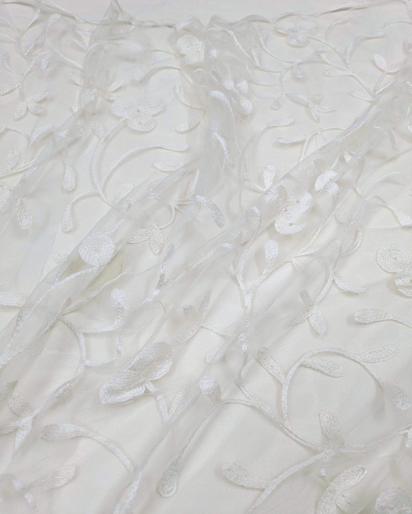 White Embroidered Stole/ dupatta, Tulle, Net Fabric, Embroidered Bridal Wedding Fabric, Saree Drape, Veil, Abaya, Mesh Fabric DP003