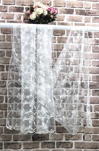 White Embroidered Stole/ dupatta, Net, Tulle Embroidered Fabric, Bridal Fabric, Saree Drape, Veil, Wedding Dupatta, DP06