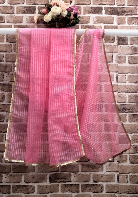 Pink Indian Viscose Organza Dupatta for Women, Stole, Scarf, shawl, abaya, Chunri, Sequins Embroidered Indian Chunni, DP1010