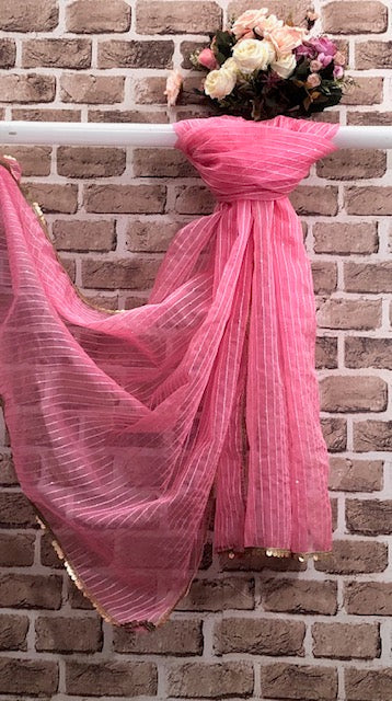 Pink Indian Viscose Organza Dupatta for Women, Stole, Scarf, shawl, abaya, Chunri, Sequins Embroidered Indian Chunni, DP1010