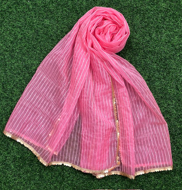 Pink Indian Viscose Organza Dupatta for Women, Stole, Scarf, shawl, abaya, Chunri, Sequins Embroidered Indian Chunni, DP1010