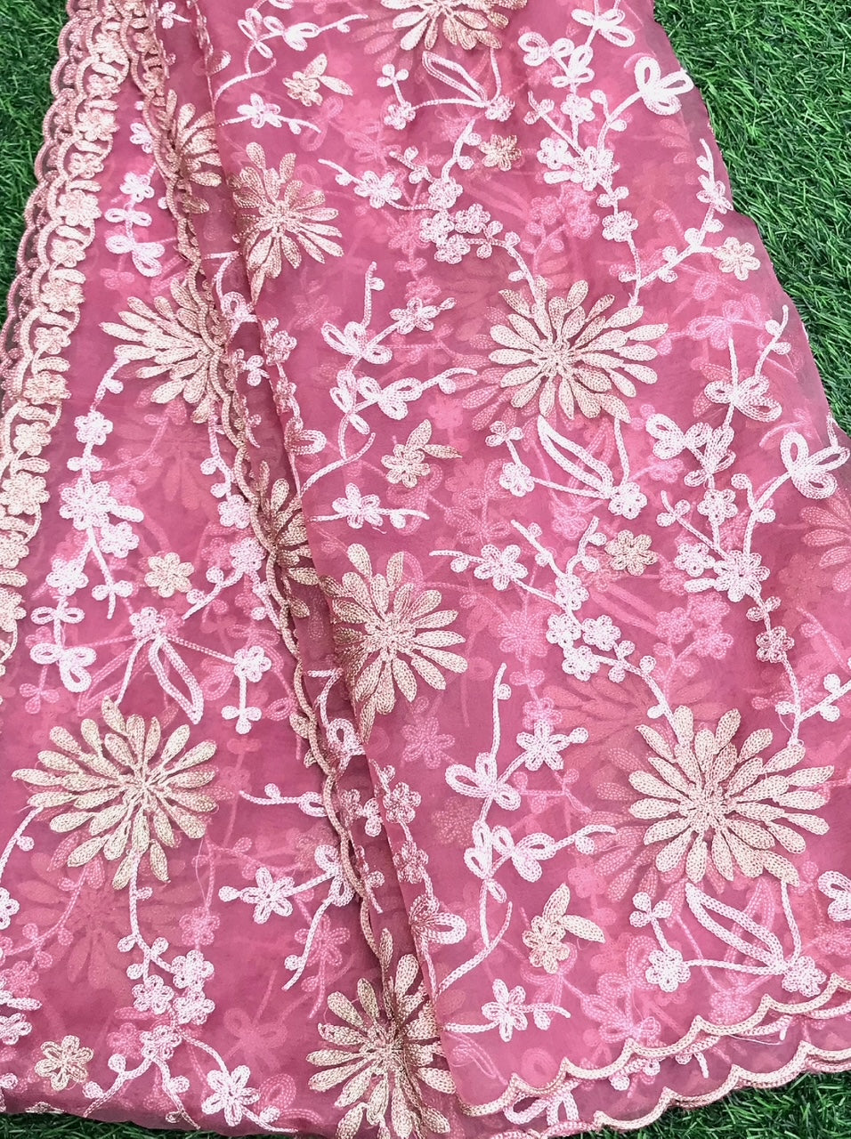 Salmon Organza Dupatta for Women with thread Embroidery, Indian Stole, Scarf, shawl, abaya, Chuniri, Embroidered Indian Chunni, DP1022