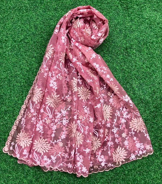 Salmon Organza Dupatta for Women with thread Embroidery, Indian Stole, Scarf, shawl, abaya, Chuniri, Embroidered Indian Chunni, DP1022