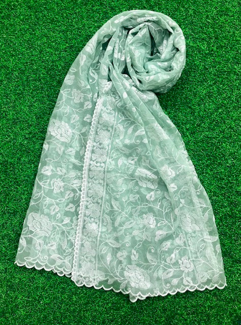 Sage Green Indian Organza Dupatta for Women with Sequins Embroidery, Stole, Scarf, shawl, abaya, Chuniri, Embroidered Indian Chunni, DP1025