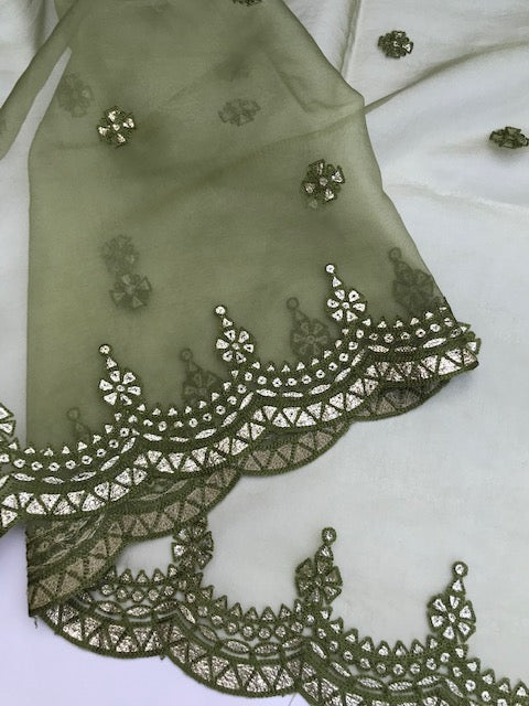 Olive Green Embroidered Dupatta for Women, Indian Stole, Scarf, shawl, Abaya, Chunari, Occasion Wear, Veil, Indian Fashion, Chunni, DP1043