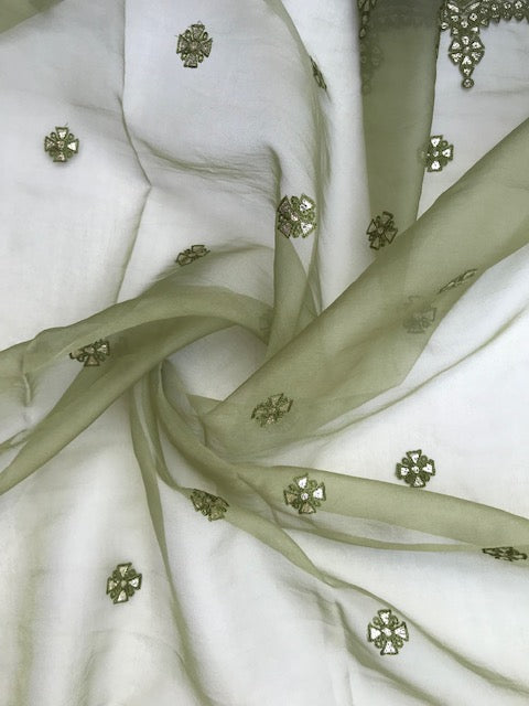 Olive Green Embroidered Dupatta for Women, Indian Stole, Scarf, shawl, Abaya, Chunari, Occasion Wear, Veil, Indian Fashion, Chunni, DP1043