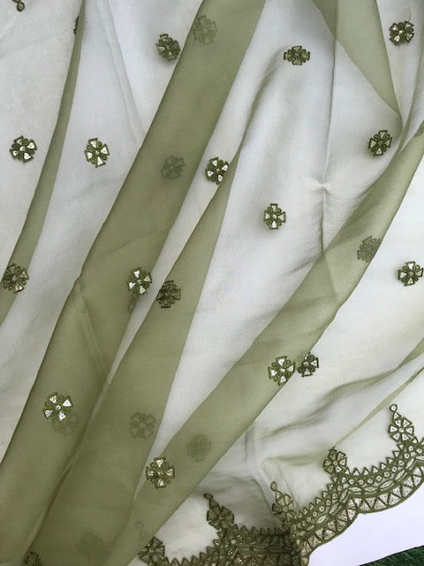 Olive Green Embroidered Dupatta for Women, Indian Stole, Scarf, shawl, Abaya, Chunari, Occasion Wear, Veil, Indian Fashion, Chunni, DP1043