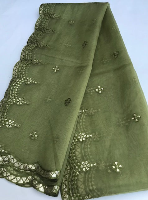 Olive Green Embroidered Dupatta for Women, Indian Stole, Scarf, shawl, Abaya, Chunari, Occasion Wear, Veil, Indian Fashion, Chunni, DP1043