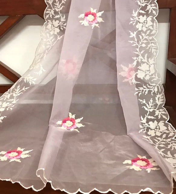 Lilac Organza Silk Embroidered Dupatta for Women, Stole, Scarf, shawl, abaya, Chunri, Embroidered Indian fabric, Veil DP1045