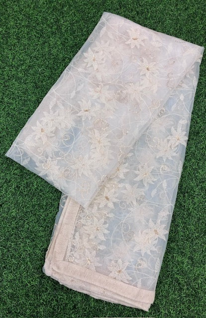 Off White Embroidered Stole/ dupatta, Sequins Net, Tulle Mesh Fabric, Embroidered Fabric, Bridal Fabric, Wedding Dupatta DP1050