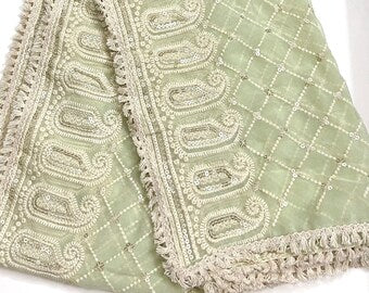 Pastel Sage Green Georgette Embroidered Dupatta, Lakhnavi Chikankari Indian style dupatta, Handmade Dupatta/Shawl, Indian DP1059