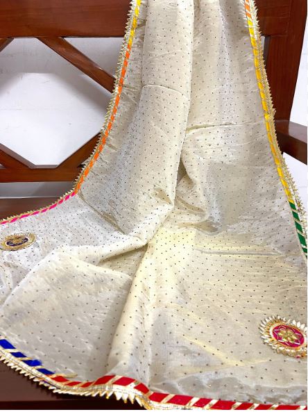 Ivory Tissue Embroidered Stole/dupatta, Wedding Dress Fabric, Abaya, Bridal Fabric, Saree Drape, Veil, Wedding Fabric DP1078