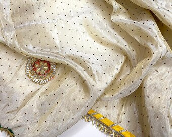 Ivory Tissue Embroidered Stole/dupatta, Wedding Dress Fabric, Abaya, Bridal Fabric, Saree Drape, Veil, Wedding Fabric DP1078