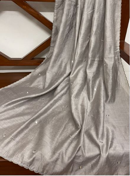 Gray color Indian Embroidered Scarf, Stole, Dupatta, Shawl, Abaya, Chunni - DP17