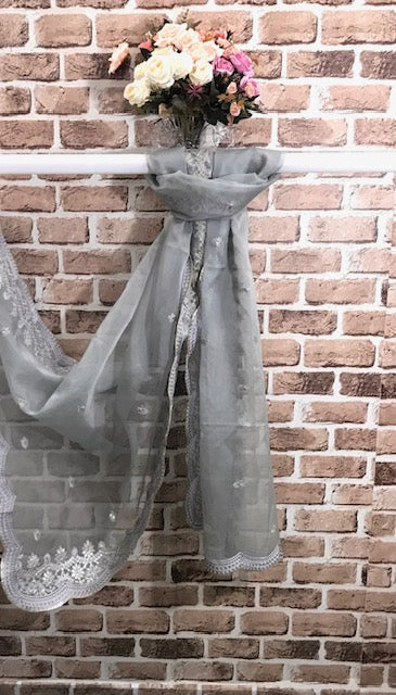 Gray Organza Dupatta for Women with Gold Embroidery, Stole, Scarf, Shawl, Abaya, Chunari, Occasion Wear, Veil, Indian Fashion, Chunni,DP19