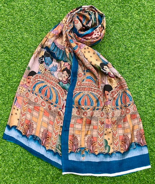 Kalamkari Chinon Chiffon Indian Dupatta for Women, Stole, Scarf, Shawl, abaya, Embroidered Indian Chunni, DP20