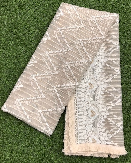 Off White Net Dupatta with thread and sequins embroidery, Indian stole for women, Tulle fabric, Scarf, Shawl, Chikankari Bridal Veil DP2002