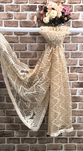 Peach Cream Net Dupatta With Thread and Sequins Embroidery, Indian Stole Tulle Fabric, Chikankari Bridal Veil, Wedding Fabric DP2003