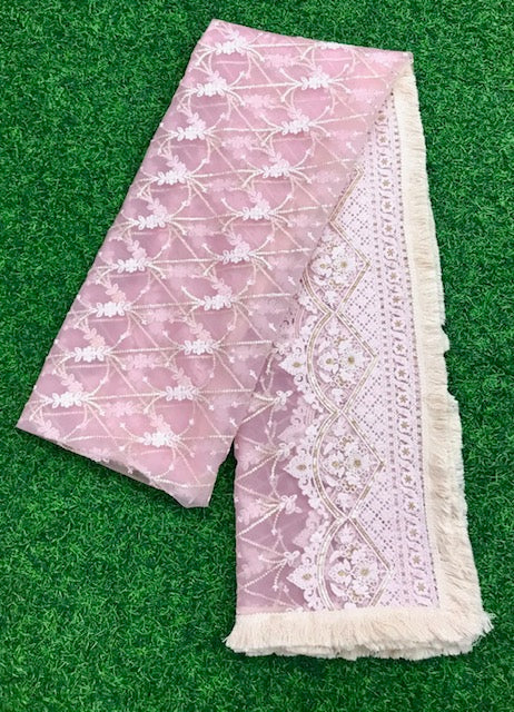 Baby Pink Net Dupatta With Thread and Sequins Embroidery, Indian Stole, Scarf for women, Wedding Fabric, Veil, DP2005