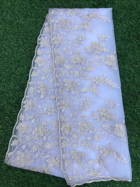 White Organza Dupatta for Women with Light Gold Embroidered, Stole, Scarf, shawl, abaya, Chuniri, Indian Chunni, DP2006