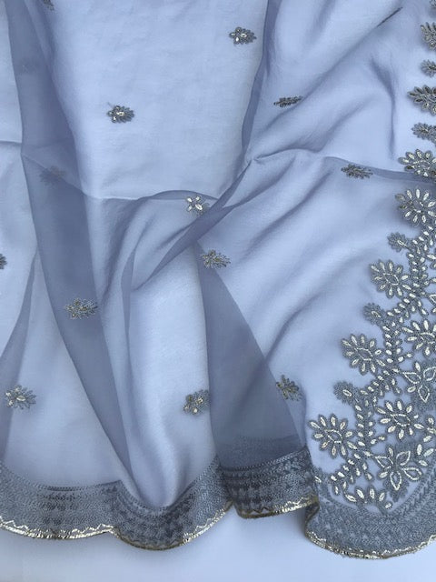 Gray Organza Dupatta for Women with Gold Embroidery, Stole, Scarf, Shawl, Abaya, Chunari, Occasion Wear, Veil, Indian Fashion, Chunni,DP19