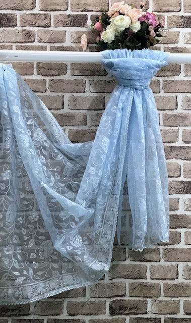 Soft Blue Organza Dupatta for Women with Sequins Embroidery , Stole, Scarf, shawl, abaya, Chuniri, Embroidered Indian Chunni, DP2010