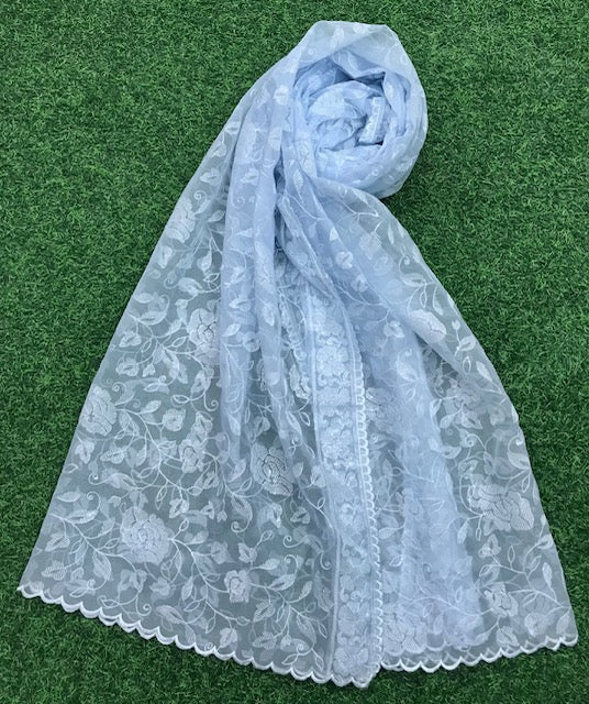 Soft Blue Organza Dupatta for Women with Sequins Embroidery , Stole, Scarf, shawl, abaya, Chuniri, Embroidered Indian Chunni, DP2010