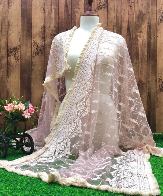 Lilac Embroidered Net Dupatta, Tulle Fabric, Chikankari Indian Stole, Shawl, Scarf for Women, Bridal Wedding Fabric, Veil, DP2011
