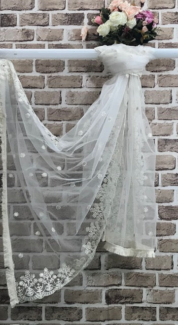 White Net dupatta with thread and sequins Embroidery, Indian Stole, Tulle Fabric, Chikankari Embroidery, Bridal Wedding Fabric, Veil, DP2012