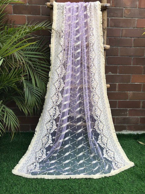 Lilac Embroidered Net Dupatta, Tulle Fabric, Chikankari Indian Stole, Shawl, Scarf for Women, Bridal Wedding Fabric, Veil, DP2011