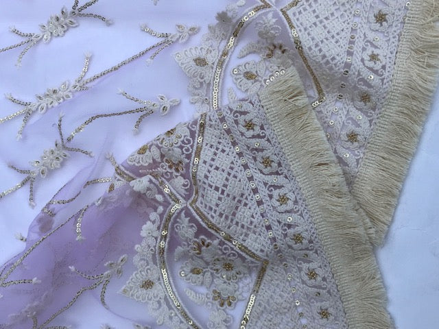 Lilac Embroidered Net Dupatta, Tulle Fabric, Chikankari Indian Stole, Shawl, Scarf for Women, Bridal Wedding Fabric, Veil, DP2011