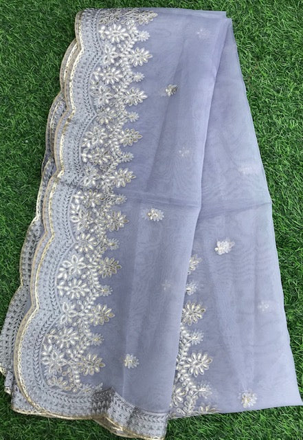 Gray Organza Dupatta for Women with Gold Embroidery, Stole, Scarf, Shawl, Abaya, Chunari, Occasion Wear, Veil, Indian Fashion, Chunni,DP19