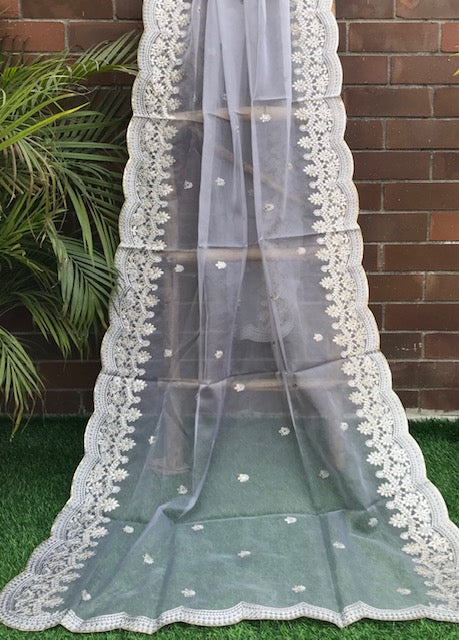 Gray Organza Dupatta for Women with Gold Embroidery, Stole, Scarf, Shawl, Abaya, Chunari, Occasion Wear, Veil, Indian Fashion, Chunni,DP19