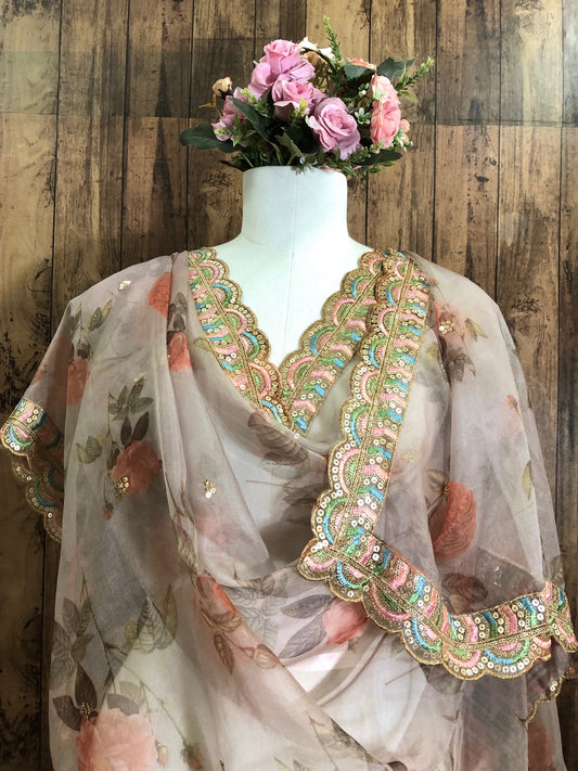 Gray Organza Dupatta and Sequins Embroidery, Indian Stole, Scarf for women, Bridal Wedding Fabric, Veil, DP22