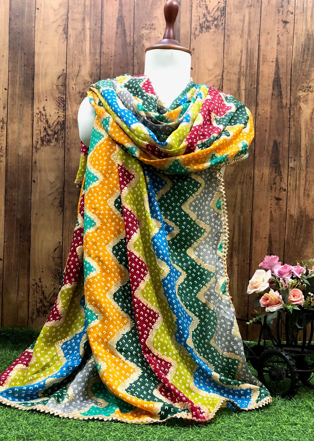 Multicolor Jaipuri Print Dupatta ,Indian Scarf, Drape, Shawl, Veil, Bridesmaids gift, Gift for her, Best gift ideas- DP26