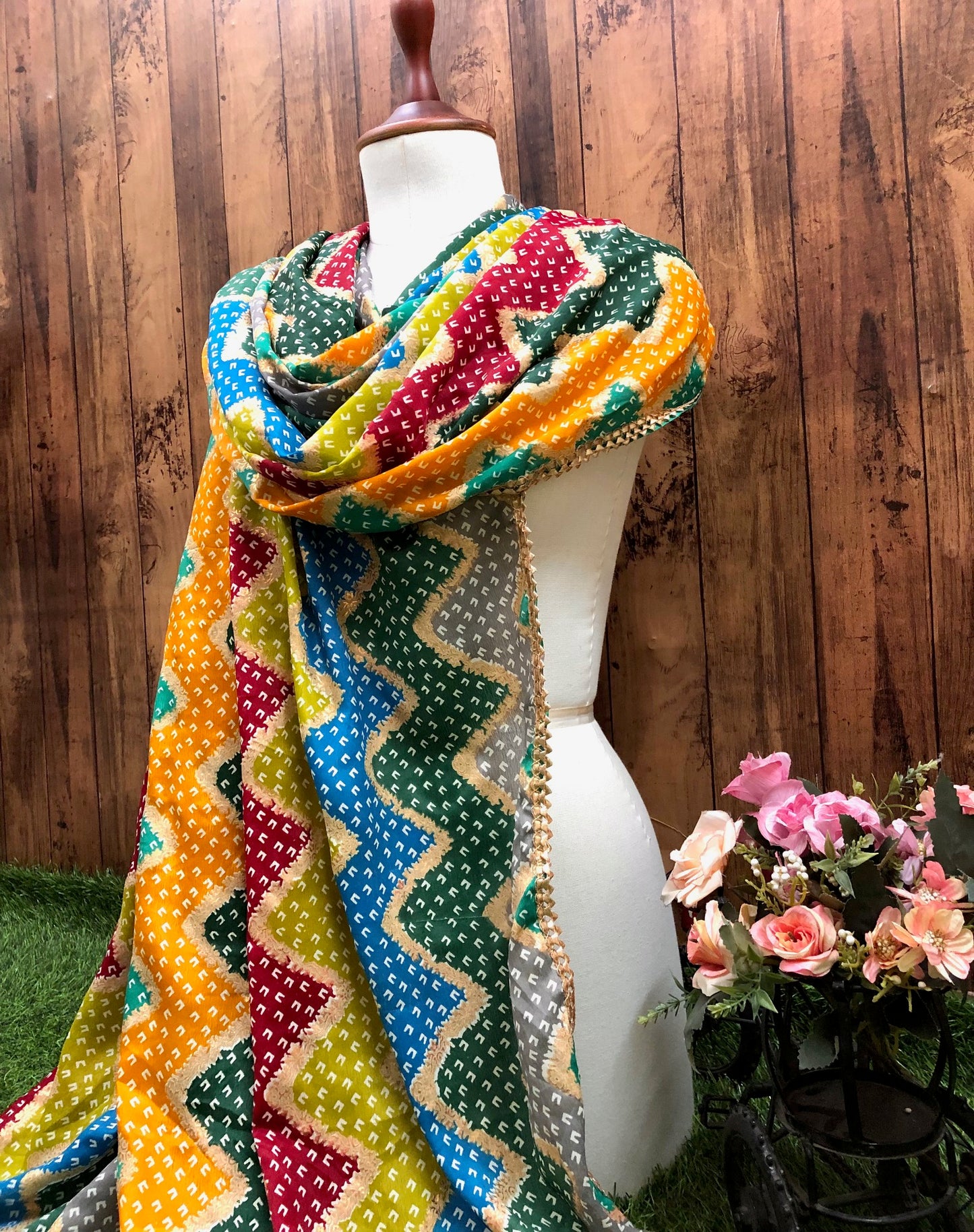 Multicolor Jaipuri Print Dupatta ,Indian Scarf, Drape, Shawl, Veil, Bridesmaids gift, Gift for her, Best gift ideas- DP26