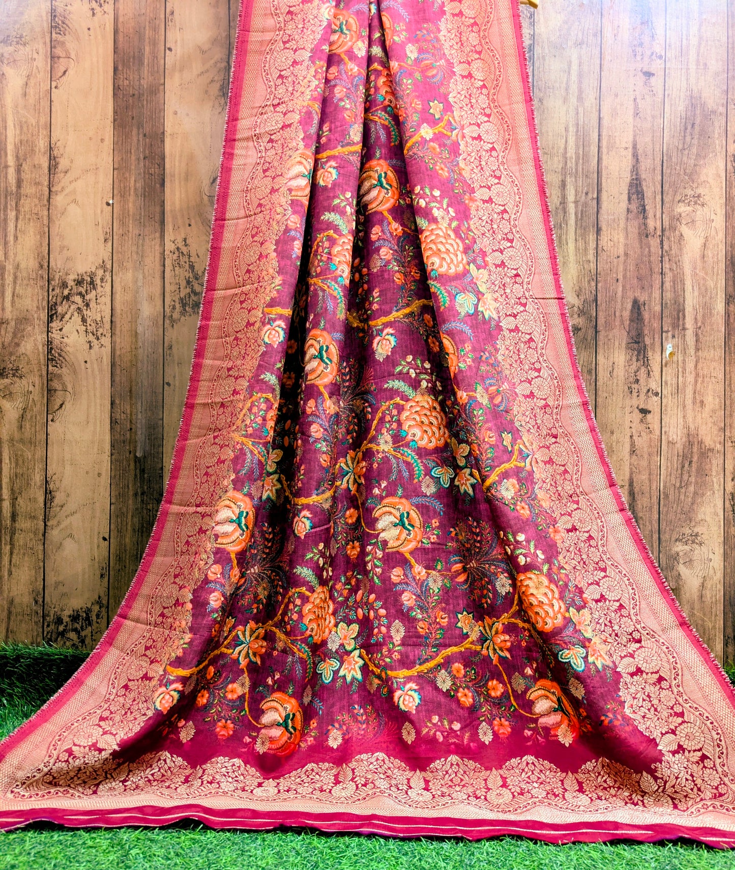 Burgundy Printed Brocade Banarasi Stole/dupatta, Wedding Dress Fabric, Abaya, Bridal Fabric, Saree Drape, Veil, Wedding Fabric DP26