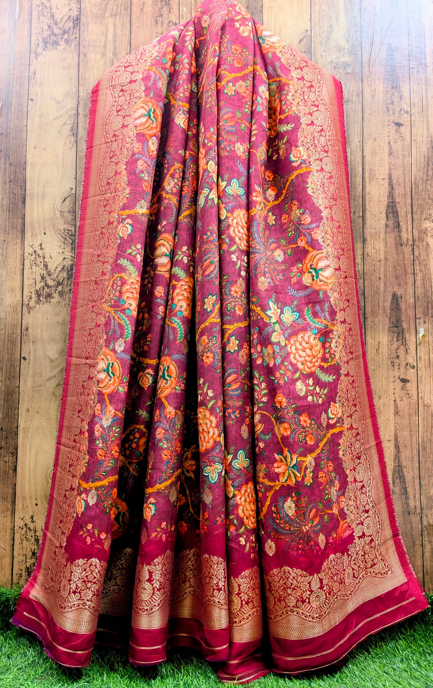 Burgundy Printed Brocade Banarasi Stole/dupatta, Wedding Dress Fabric, Abaya, Bridal Fabric, Saree Drape, Veil, Wedding Fabric DP26