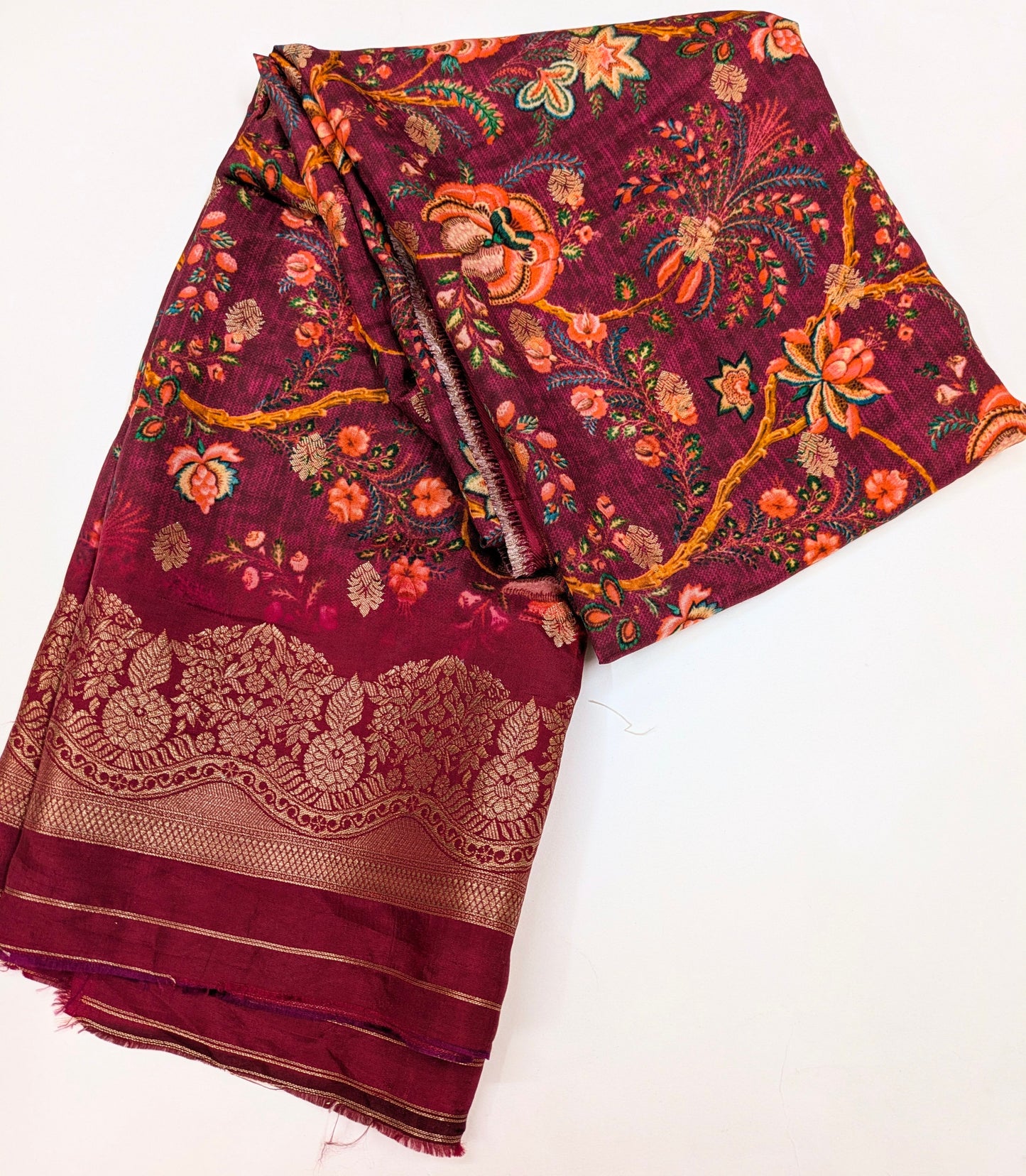 Burgundy Printed Brocade Banarasi Stole/dupatta, Wedding Dress Fabric, Abaya, Bridal Fabric, Saree Drape, Veil, Wedding Fabric DP26