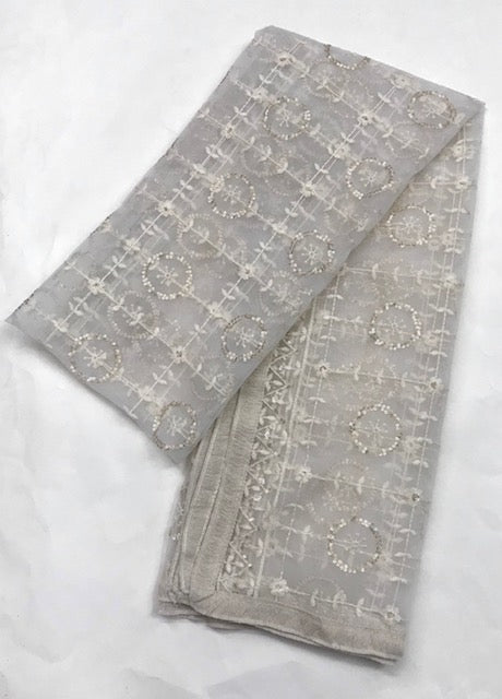 Off White Embroidered Stole/ dupatta, Sequins Net, Tulle Mesh Fabric, Embroidered Fabric, Bridal Fabric, Wedding Dupatta DP28