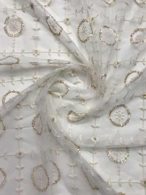 Off White Embroidered Stole/ dupatta, Sequins Net, Tulle Mesh Fabric, Embroidered Fabric, Bridal Fabric, Wedding Dupatta DP28